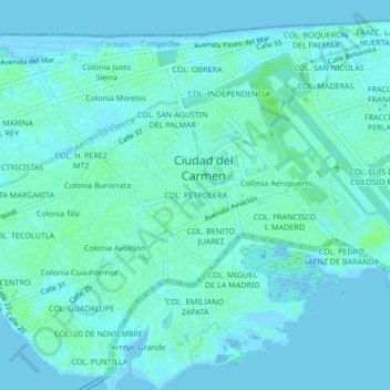Topografische kaart COL. PETROLERA, hoogte, reliëf