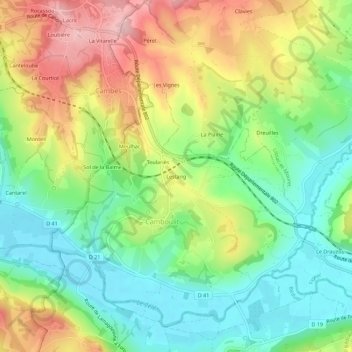 Topografische kaart Lestang, hoogte, reliëf