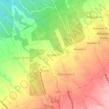 Topografische kaart Matagbak I, hoogte, reliëf