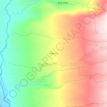 Topografische kaart Villarica, hoogte, reliëf