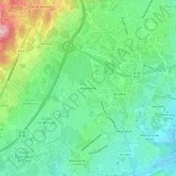 Topografische kaart Abrunheira, hoogte, reliëf