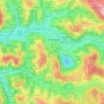 Topografische kaart Miramont, hoogte, reliëf