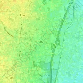 Topografische kaart Zuuk, hoogte, reliëf