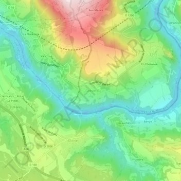 Topografische kaart Grésin, hoogte, reliëf