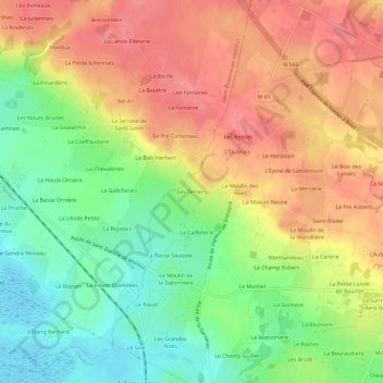 Topografische kaart Les Terriers, hoogte, reliëf