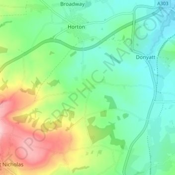 Topografische kaart Crock Street, hoogte, reliëf