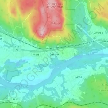 Topografische kaart Djurmo, hoogte, reliëf