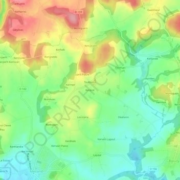 Topografische kaart Kerprat, hoogte, reliëf