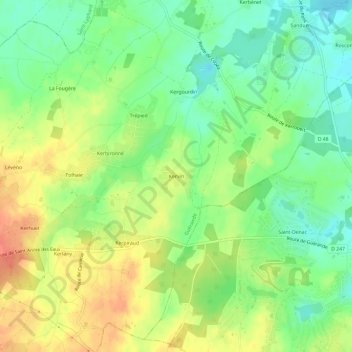 Topografische kaart Kervin, hoogte, reliëf