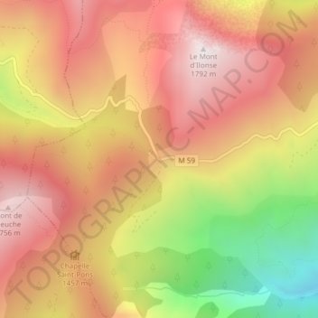 Topografische kaart Col de la Sinne, hoogte, reliëf
