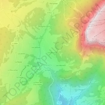 Topografische kaart Les Bouvards, hoogte, reliëf