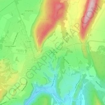 Topografische kaart Les Tanneries, hoogte, reliëf
