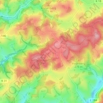 Topografische kaart Ommerborn, hoogte, reliëf