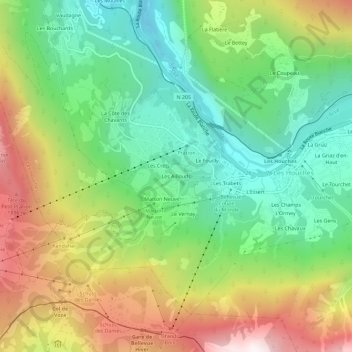 Topografische kaart Les Aillouds, hoogte, reliëf