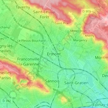 Topografische kaart Ermont, hoogte, reliëf