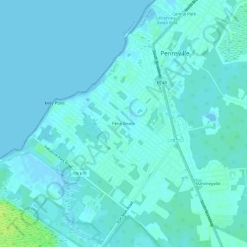 Topografische kaart Penn Beach, hoogte, reliëf