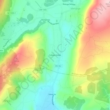 Topografische kaart Cabeça Veada, hoogte, reliëf