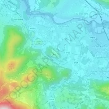 Topografische kaart Ares, hoogte, reliëf