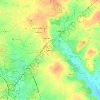 Topografische kaart Puybelliard, hoogte, reliëf