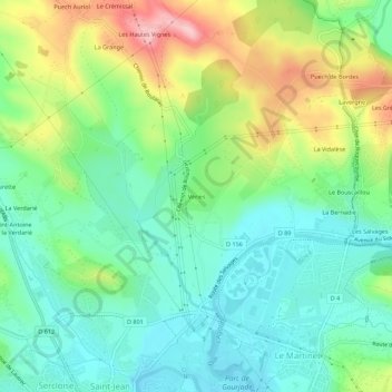Topografische kaart Véries, hoogte, reliëf