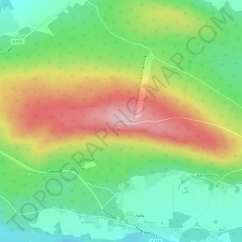 Topografische kaart Vallåsen, hoogte, reliëf