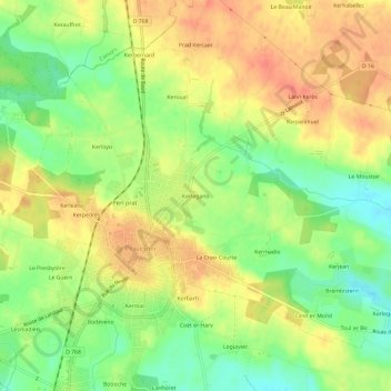 Topografische kaart Kerlegano, hoogte, reliëf