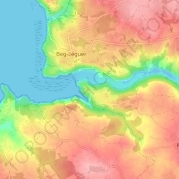 Topografische kaart Le Yaudet, hoogte, reliëf