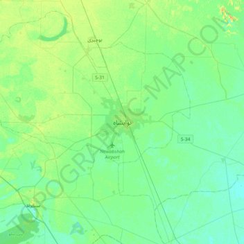 Topografische kaart نوابشاہ‎, hoogte, reliëf