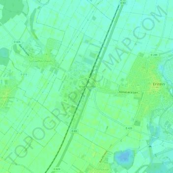 Topografische kaart Erstein-Gare, hoogte, reliëf
