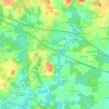 Topografische kaart Kersouarne, hoogte, reliëf
