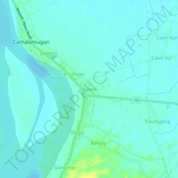 Topografische kaart Bulala, hoogte, reliëf