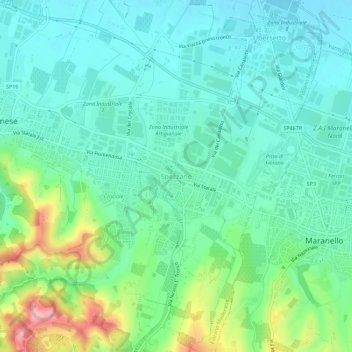 Topografische kaart Spezzano, hoogte, reliëf