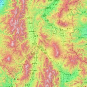 Topografische kaart Suwa, hoogte, reliëf