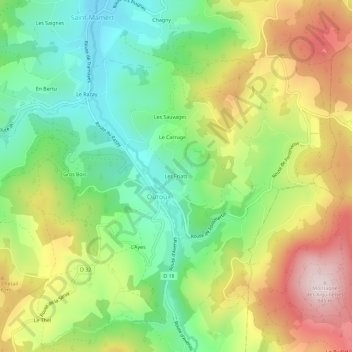 Topografische kaart Les Friats, hoogte, reliëf