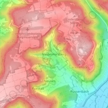 Topografische kaart Niedermirsberg, hoogte, reliëf
