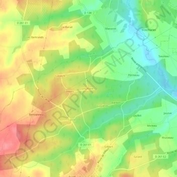 Topografische kaart Les Potiers, hoogte, reliëf