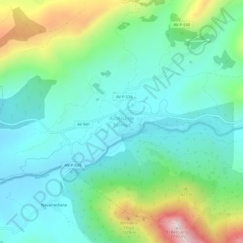 Topografische kaart Aliseda de Tormes, hoogte, reliëf