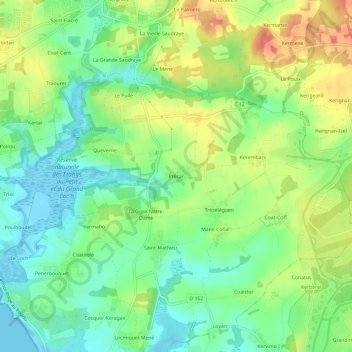 Topografische kaart Précar, hoogte, reliëf