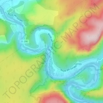 Topografische kaart Le Pont d'Arc, hoogte, reliëf