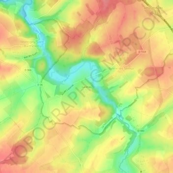 Topografische kaart Lucenay, hoogte, reliëf