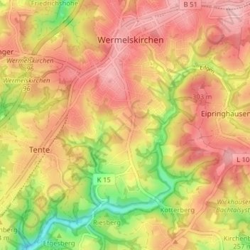 Topografische kaart Eckringhausen, hoogte, reliëf