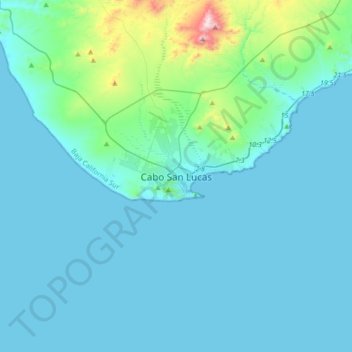 Topografische kaart Cabo San Lucas, hoogte, reliëf