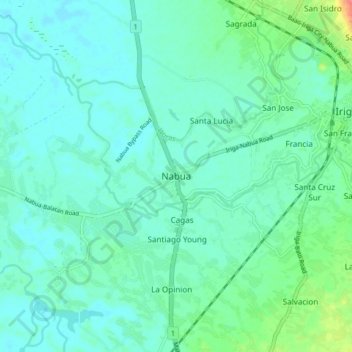 Topografische kaart Nabua, hoogte, reliëf