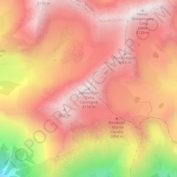 Topografische kaart Zerminiger, hoogte, reliëf