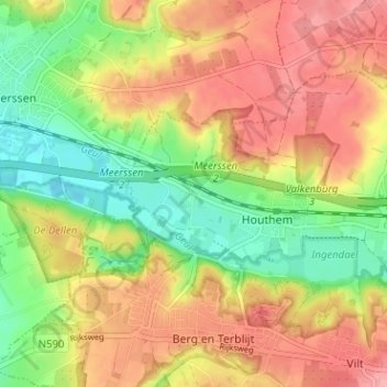 Topografische kaart Vroenhof, hoogte, reliëf
