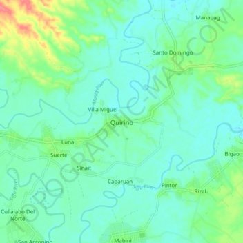 Topografische kaart Quirino, hoogte, reliëf