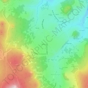 Topografische kaart Piallevialle, hoogte, reliëf