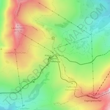 Topografische kaart Kleine Scheidegg, hoogte, reliëf