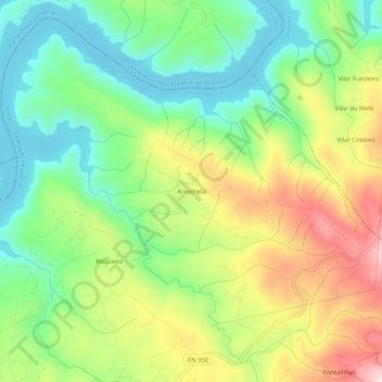 Topografische kaart Arrochela, hoogte, reliëf