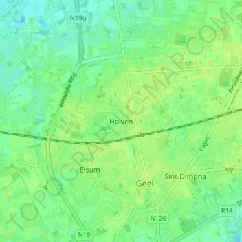 Topografische kaart Holven, hoogte, reliëf